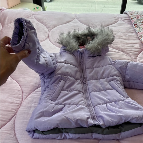Kids Lavender Puffer Jacket with Faux Fur Hood - Picture 1 of 6